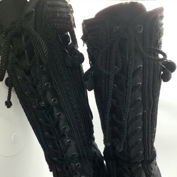 PRADA Satin Boots Size 40 Beaded Embroidered Square-Toed Lace-Up - Picture 5 of 9